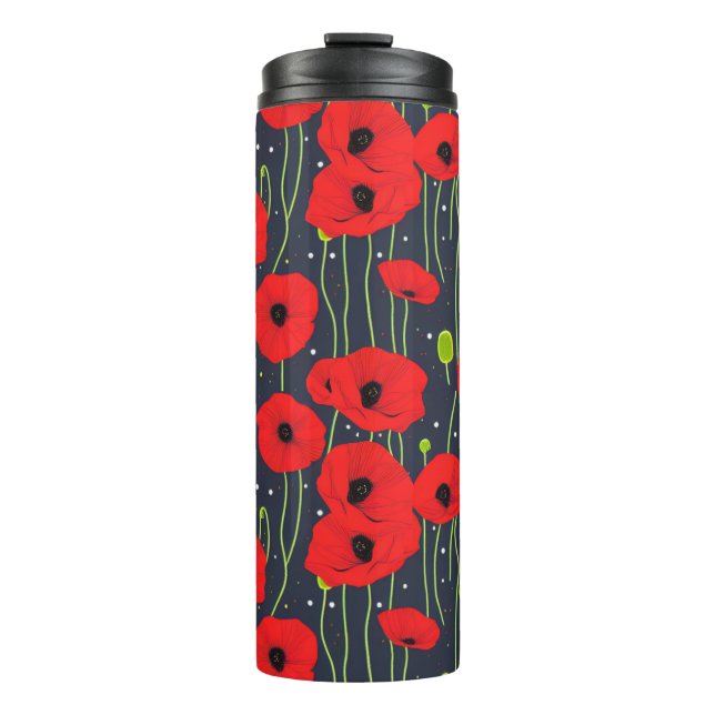 Vibrant Modern Red Poppies Pattern Art Thermal Tumbler (Front)