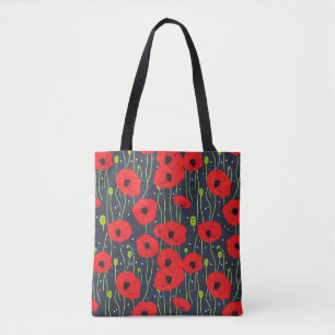 Vibrant Modern Red Poppies Pattern Art Tote Bag