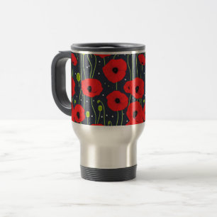 Vibrant Modern Red Poppies Pattern Art Travel Mug