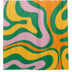 Vibrant Modern Retro Liquid Swirl Abstract Pattern Shower Curtain