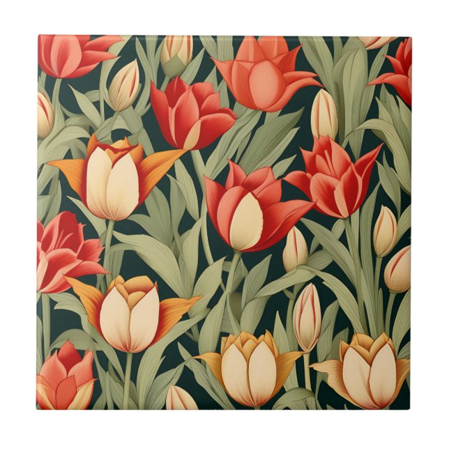 Vibrant Modern Tulips Floral  Tile (Front)