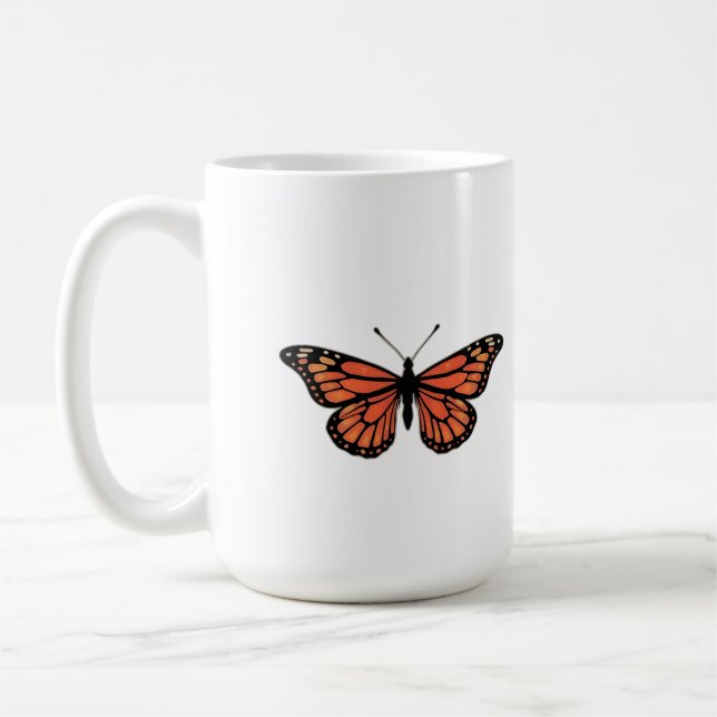 Vibrant Monarch Butterfly Illustration on Light Ba Coffee Mug (Left)