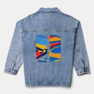 Vibrant Monarch Butterfly Illustration on Light Ba Denim Jacket