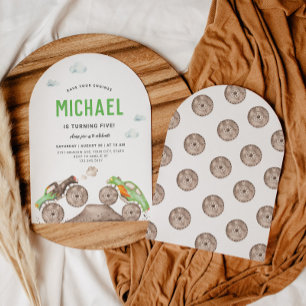 Vibrant Monster Trucks Arc Shaped Invitation