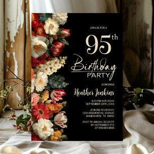 Vibrant Moody Floral Black 95th Birthday Party Invitation