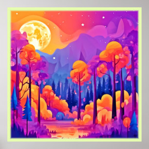Vibrant Moonlit Forest Poster