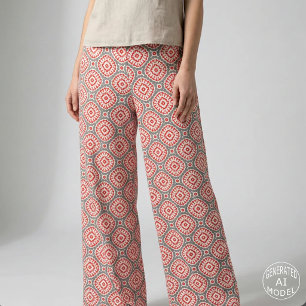 Vibrant Moroccan Ethnic Red White Grey Pattern Fabric