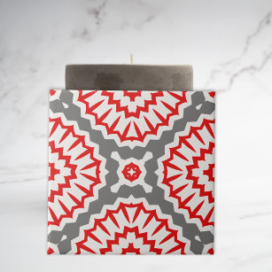 Vibrant Moroccan Ethnic Red White Grey Pattern Tile