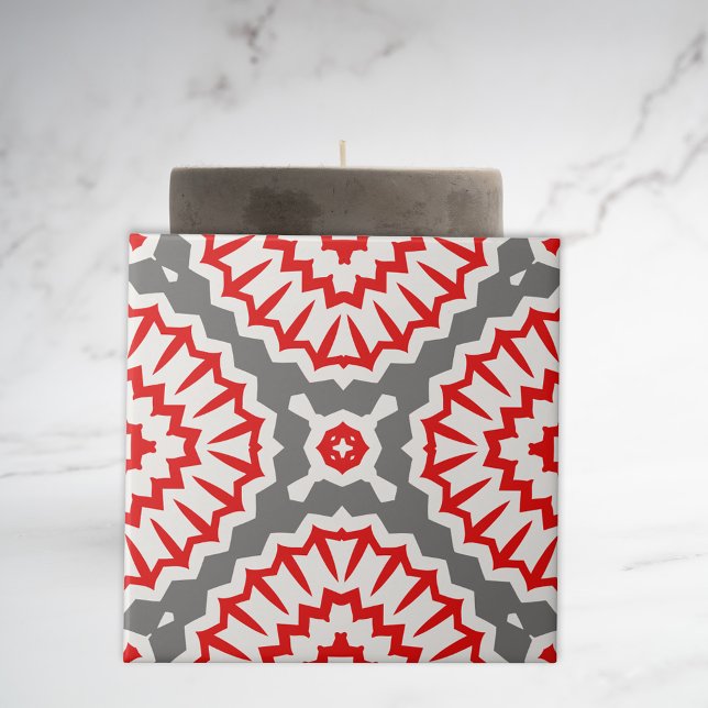 Vibrant Moroccan Ethnic Red White Grey Pattern Tile (Creator Uploaded)