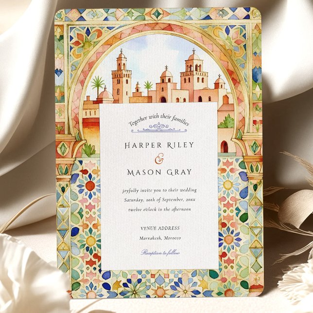 Vibrant Moroccan Tile & Marrakesh Arch Wedding Invitation (Creator Uploaded)