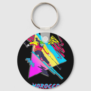 Vibrant morocco ski skier skiing adventure graphic key ring