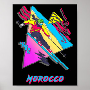 Vibrant Morocco Ski Skier Skiing Adventure Graphic Poster
