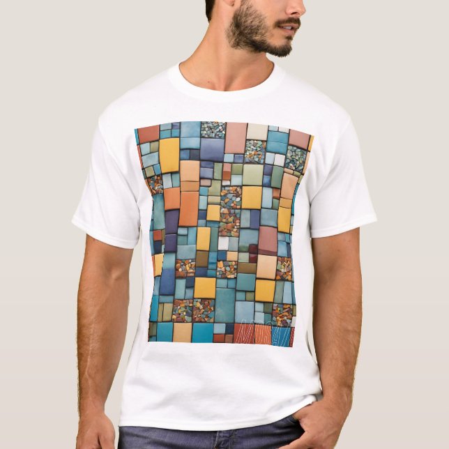 "Vibrant Mosaic Art T-Shirt – Colourful Geometric (Front)