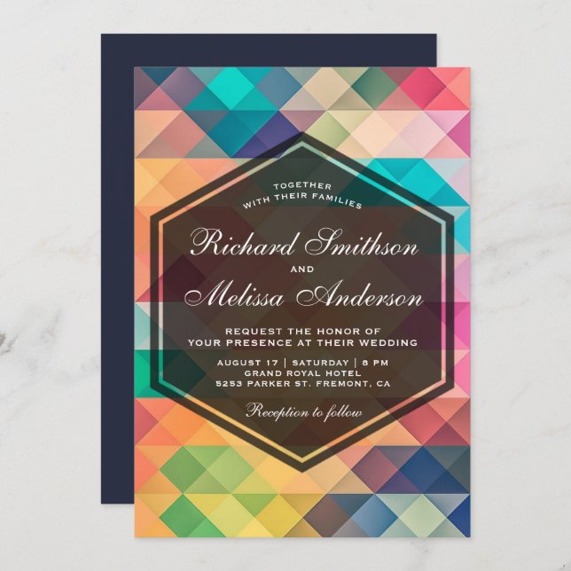Vibrant Mosaic Geometric Wedding Invitation (Front/Back)