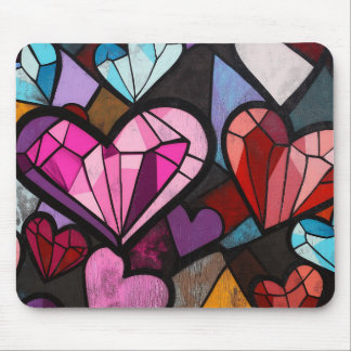 Vibrant Mosaic Hearts Mouse Pad