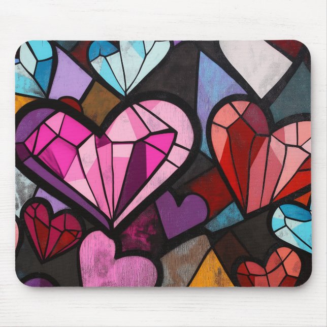 Vibrant Mosaic Hearts Mouse Pad (Front)