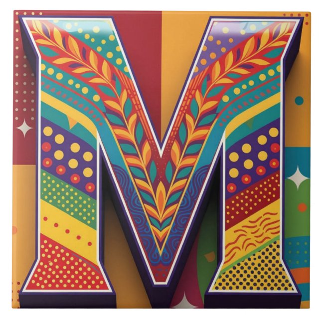 Vibrant Mosaic Letter M Tile (Front)