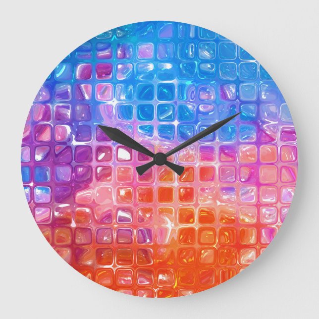 Vibrant Mosaic: Multicolored Abstract Background Large Clock (Front)