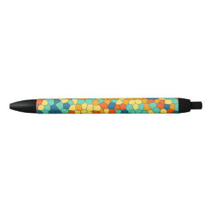 Vibrant mosaic pattern black ink pen