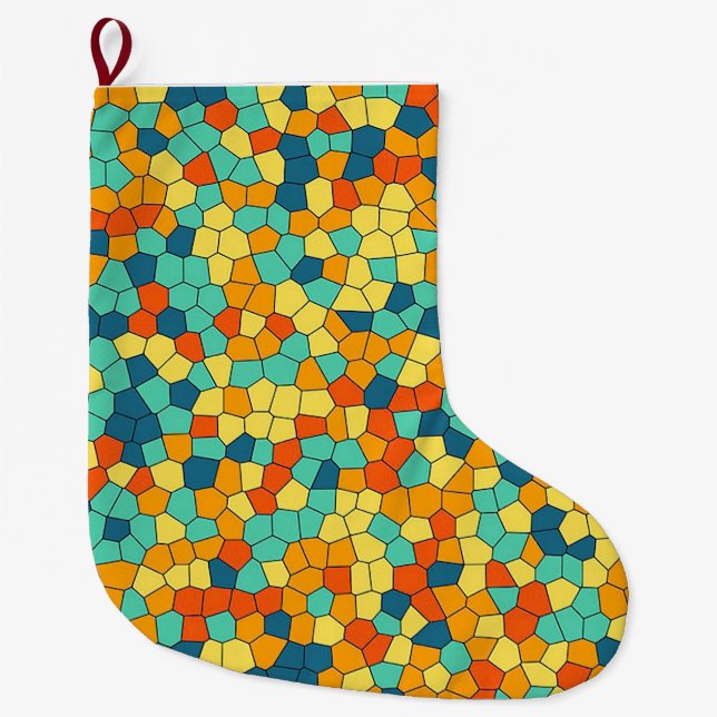 Vibrant mosaic pattern large christmas stocking (Front)