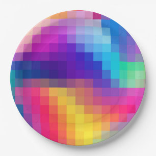 Vibrant mosaic pattern multicolor classic paper plate