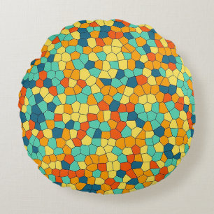 Vibrant mosaic pattern round cushion
