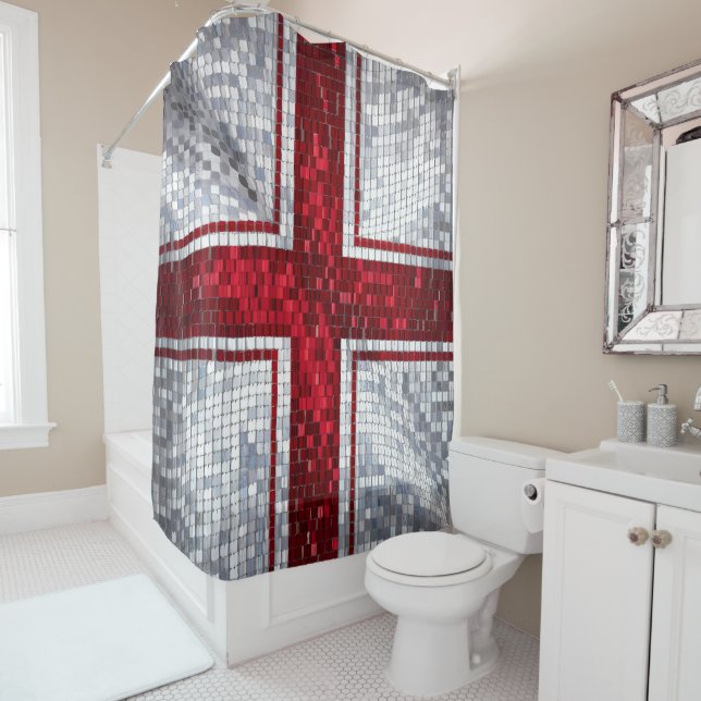 Vibrant Mosaic St. George's Flag Stained Glass Shower Curtain (In Situ)