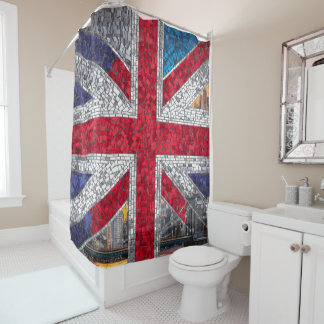Vibrant Mosaic Union Jack Flag Stained Glass Shower Curtain