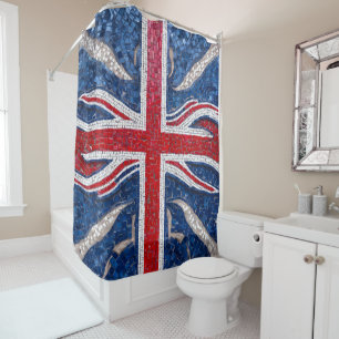 Vibrant Mosaic Union Jack Flag Stained Glass Shower Curtain