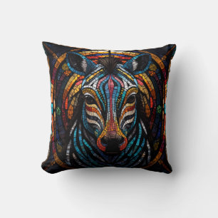 Vibrant Mosaic Zebra Cushion