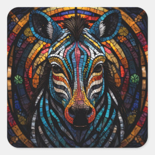 Vibrant Mosaic Zebra Square Sticker