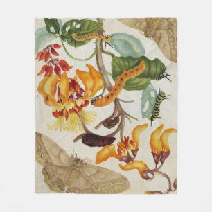 Vibrant Moth Print Fleece Blanket