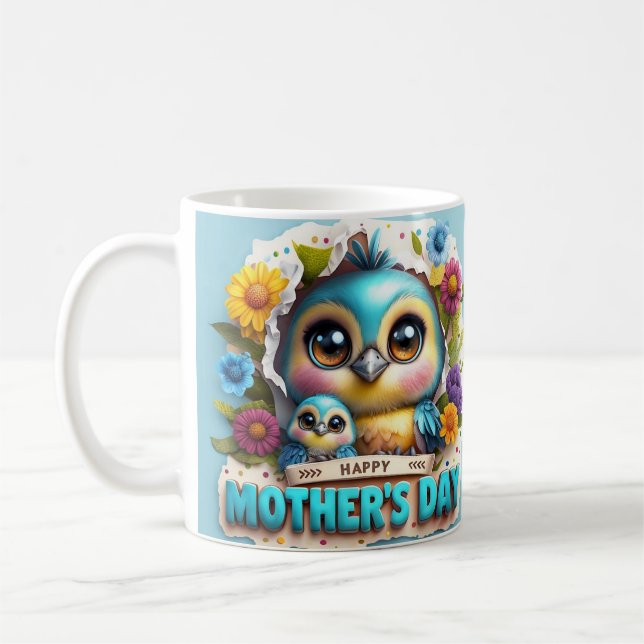 Vibrant Mother day Bird With Chick design Coffee Mug (Left)