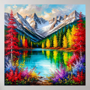 Vibrant Mountain Landscape with Colourful Trees Poster