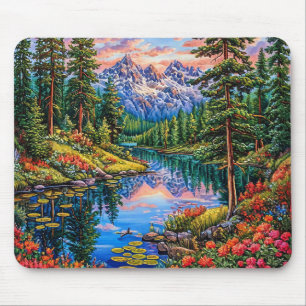 Vibrant Mountain Landscape with Reflection Mouse Pad