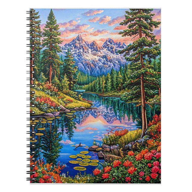 Vibrant Mountain Landscape with Reflection Notebook (Front)