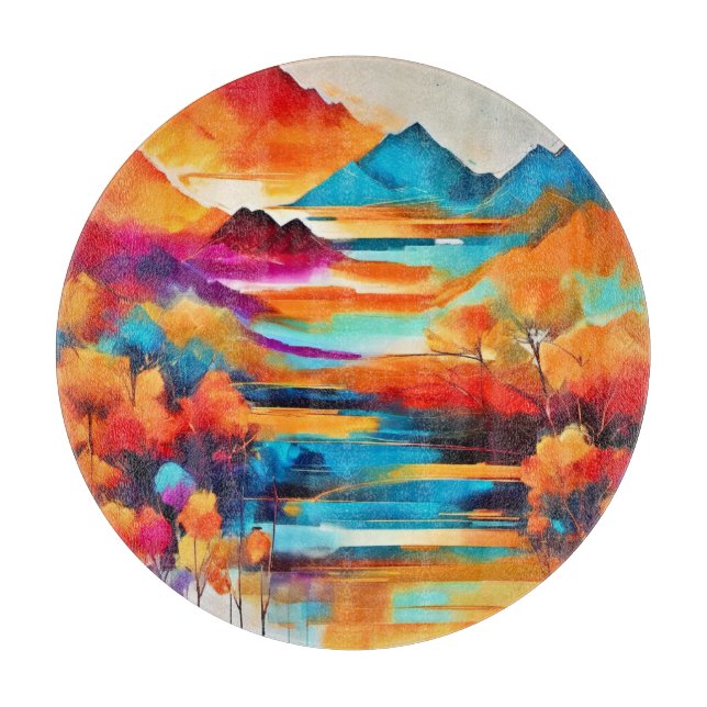 Vibrant Mountain Sunset Painting Cutting Board (Front)