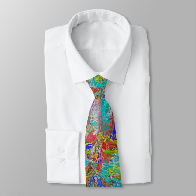Vibrant Multi-Coloured Abstract Design Tie (Tied)