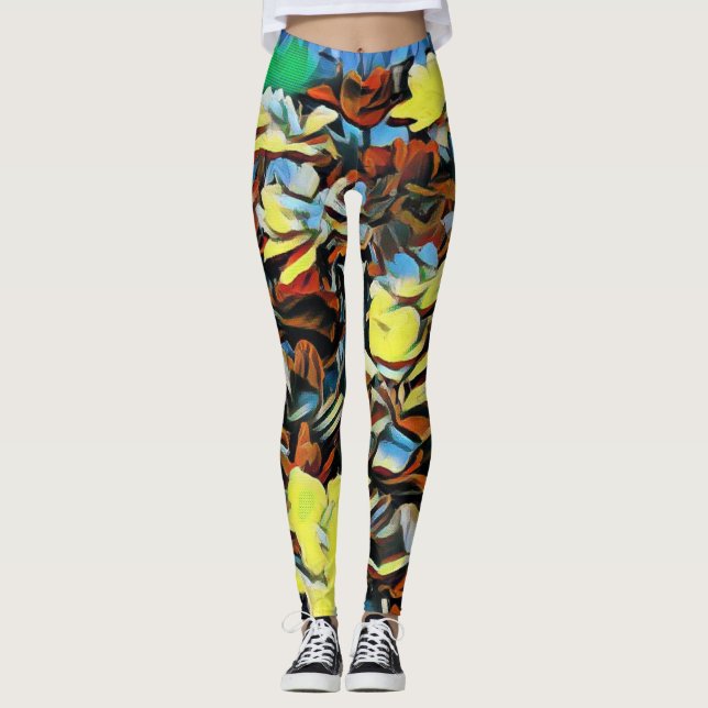 Vibrant Multi-Coloured Floral Leggings (Front)