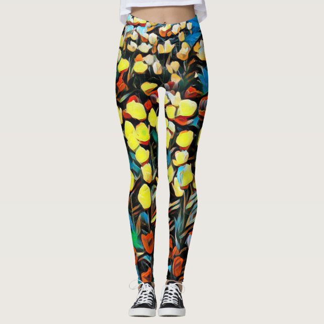 Vibrant Multi-Coloured Floral Leggings (Dreaming) (Front)