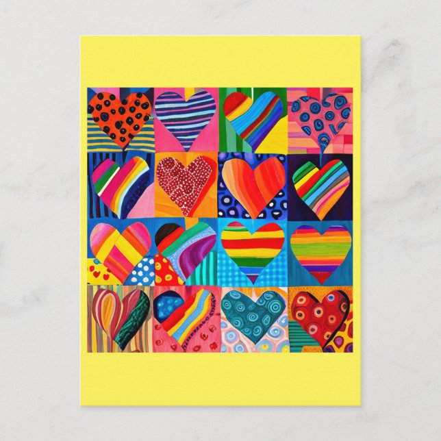 Vibrant multi heart postcard (Front)