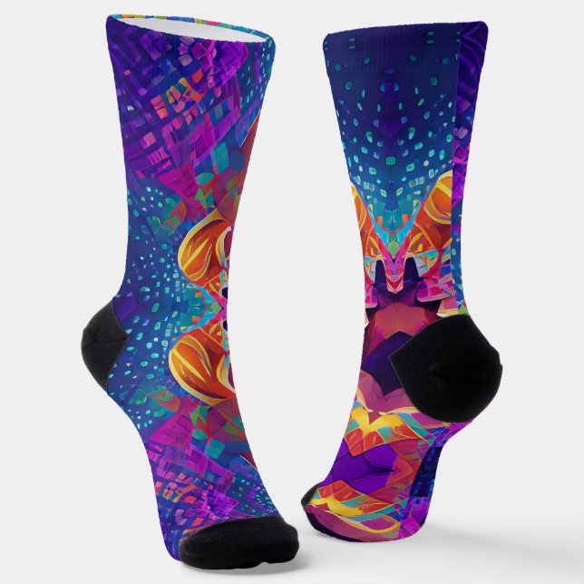 Vibrant multicolor beautiful purple yellow fuchsia socks (Angled)