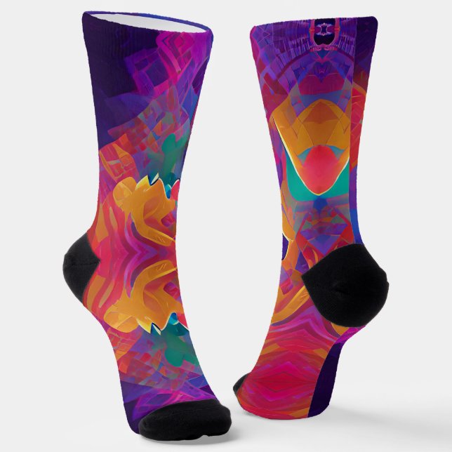 Vibrant multicolor beautiful purple yellow fuchsia socks (Angled)