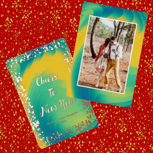 Vibrant Multicolor Cheers to New Year Photo Card 