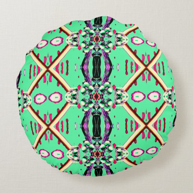 Vibrant multicolor classic fabric pattern design  round cushion (Back)