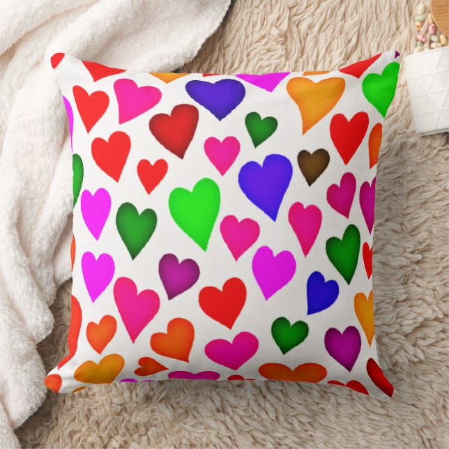 Vibrant Multicolor Heart Pattern Cushion (Blanket)