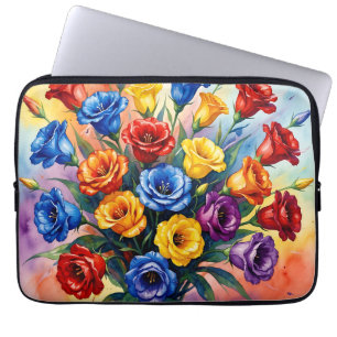 Vibrant Multicolor Roses Lisianthus Watercolor Laptop Sleeve