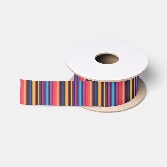 Vibrant Multicolor Stripe Modern Abstract Pattern Satin Ribbon (Spool)