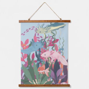 Vibrant Multicolor Underwater Axolotl Aquarium Hanging Tapestry