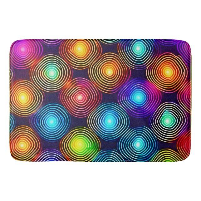 Vibrant Multicolored Abstract Spiral Art Bath Mat (Front)